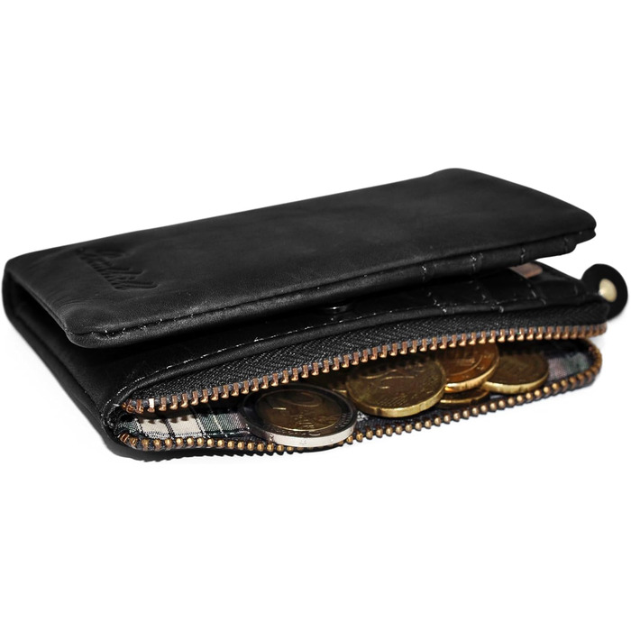 Benthill Small Wallet Genuine Leather - Women's Wallet with RFID Protection - 6 Card Slots - Slim Wallet including Gift Box, Color: Black