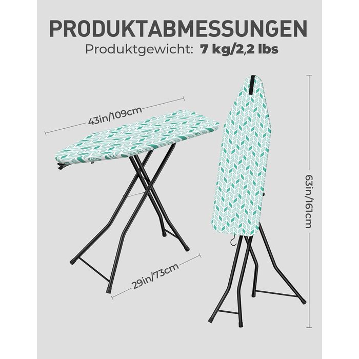 Прасувальна дошка LyriFine 2-в-1 для прасування з парою та звичайного прасування, стабільна, зелена