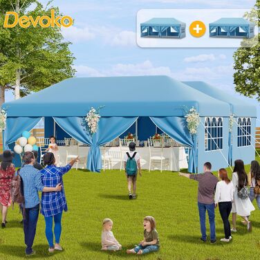 Devoko Gazebo, 2x2 Meter Waterproof, Stable, Winter-Proof Gazebo with 3 Height Adjustments, Foldable Gazebo with UV Protection 50+, Folding Tent, Gazebo with Carrying Bag, For Garden, Outdoor, Camping (3x6m, 6 Side Walls, Blue)