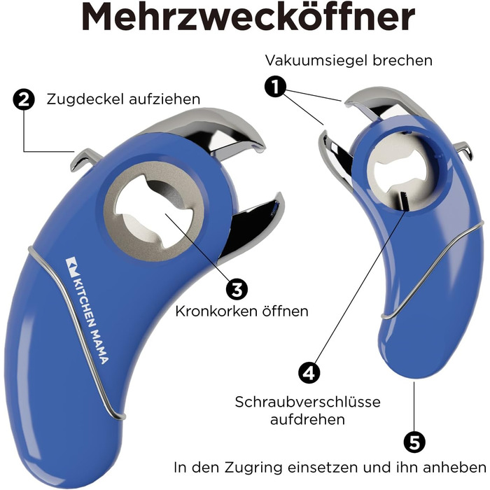 Epic One - Multifunctional Bottle Opener: Opens bottles with screw caps and crown caps, cans, pull tabs, and jars – Ergonomic, hand-friendly, ideal for arthritis (Red)