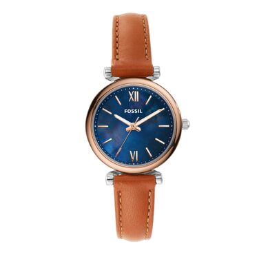 Жіночий кварцовий годинник Fossil Carlie з коричневим шкіряним ремінцем