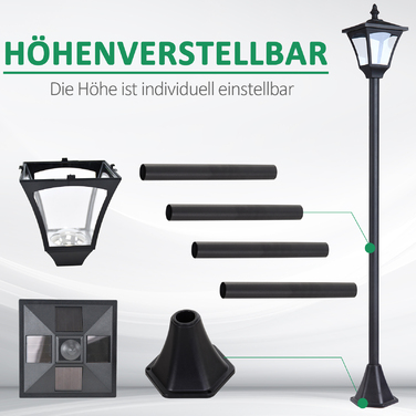 Outsunny 1.2m Solar Lights for Outdoors, 10 Lumens, Solar Garden Lantern, Pathway Lights Garden, Black