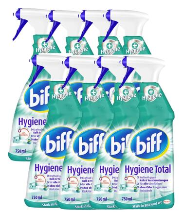 Засіб для чищення ванної кімнати Biff Bad Total Hygienische Frische проти вапна та бруду, гігієнічна свіжість, спрей (набір 8 x 750 мл)