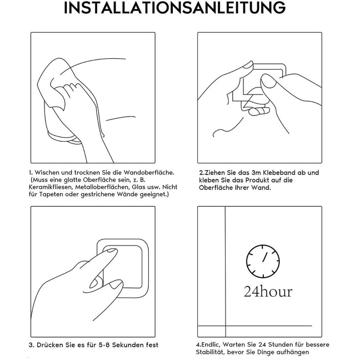 Тримач для рушників на стіну без свердління, SUS304 нержавіюча сталь, 3 стійки, 2 гачки, чорний (43.5 см)