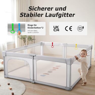 Doradotey playpen baby 150x150cm, foldable baby gate with breathable mesh, baby playpen with two zipper doors, stable grey children's playpen 150x150x68cm Grey