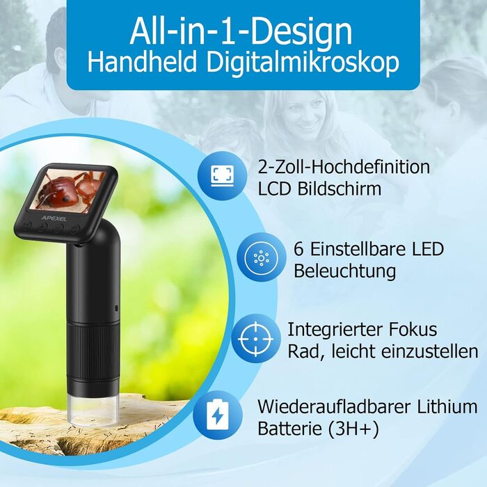 Портативний кишеньковий мікроскоп LCD 800x з LED підсвічуванням, USB підключення до ПК, SD-карта та слайди - MS008