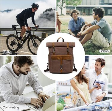 Рюкзак FANDARE Rolltop з відділенням для ноутбука 15.6 дюймів, зелений (коричневий), для роботи, подорожей, школи