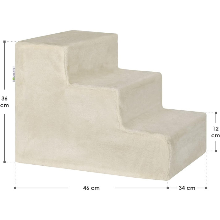 Juskys Pet Staircase Dog Staircase 36 cm - 3-Step Staircase with Washable Plush Cover - Cat Staircase Dog Ramp for Bed, Sofa, Couch, and Car - Cover (Beige)