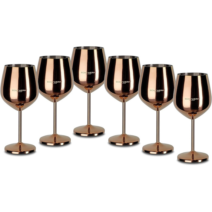 Набір келихів для вина з нержавіючої сталі Echtwerk, 6 шт., 0,5 л, срібна серія (для кемпінгу, коктейлів, червоного вина)
