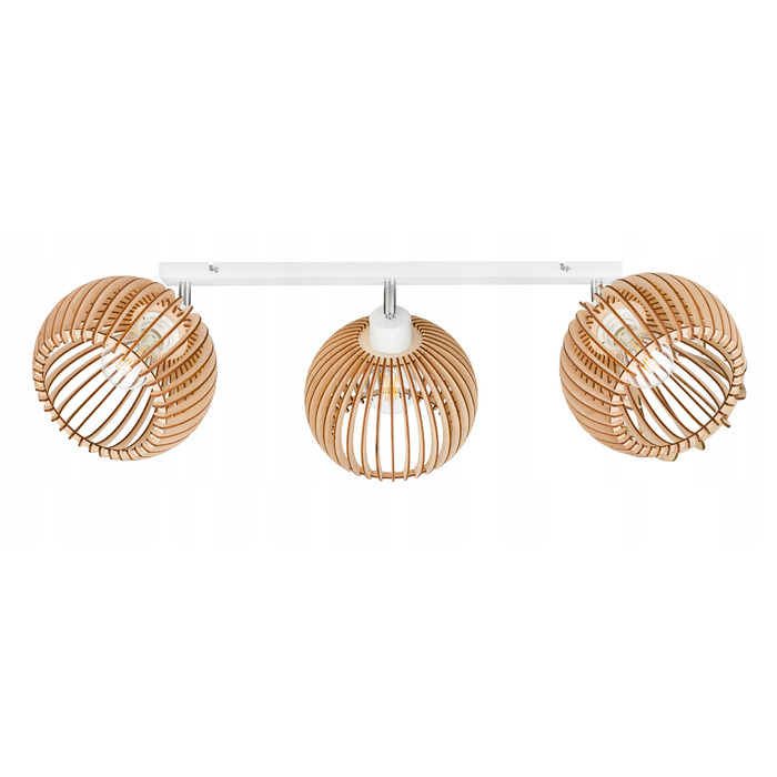 Стеля люстра-плафон у стилі LOFT, рухома, з кулястим плафоном 36 см, дерево, на 3 лампи E27