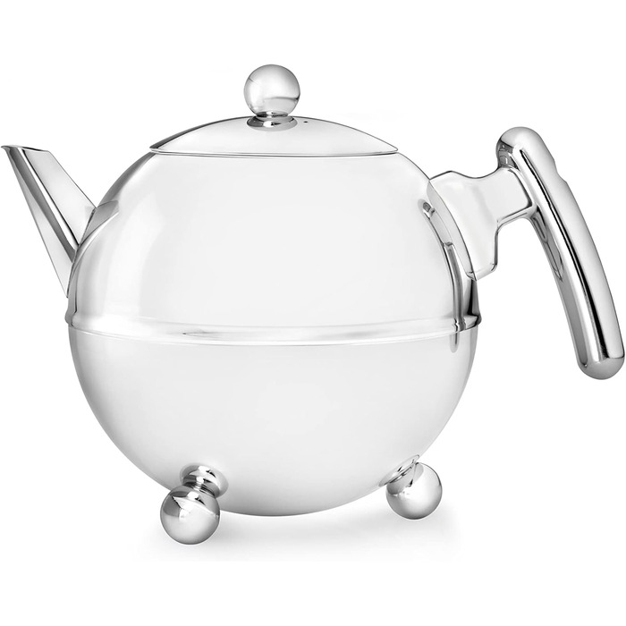 Bredemeijer round, double-walled stainless steel teapot, 1.2 liters with chrome-colored handle (0.75 l)