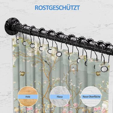 Штанга для душу L-подібної форми, регульована 60-134 см, з кріпленням для штори та опорою для стелі, чорна. Підходить для ванни/ванної кімнати. Потрібно свердління.