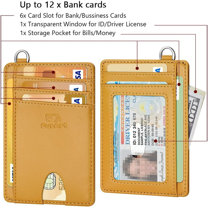 FurArt: RFID-захищене картхолдер/портмоне для кредитних карток, чорний (S, жовтий)