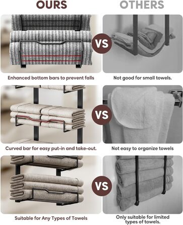 Настінний тримач для рушників у ванну кімнату, без свердління, 6-ярусна полиця для рушників над дверима, багаторівневий органайзер для рушників на двері, для складання (Чорний, 8 ярусів)