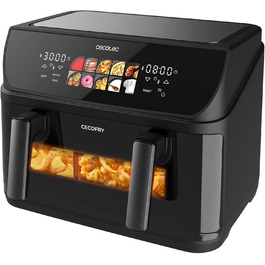Cecotec Oil-Free Hot Air Fryer - 10L - Grill Plate - Grill - Double Heating Elements - Cecofry & Grill Duoheat 10000. 2800W, Movable Dividing Wall, Temperature Control 40-200°C, 10 Menus