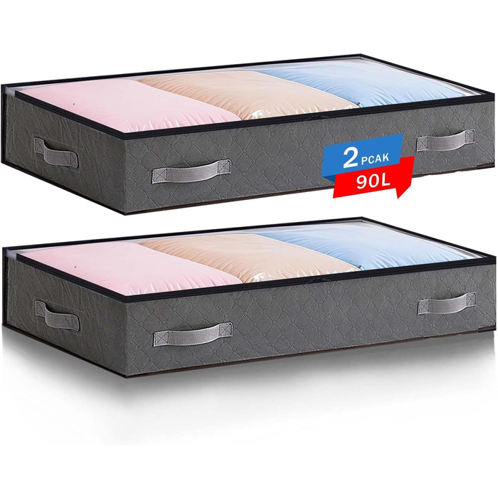 Комод під ліжко, 90л, органайзер для зберігання речей, коробка для білизни, постільної білизни, одягу (сірий)