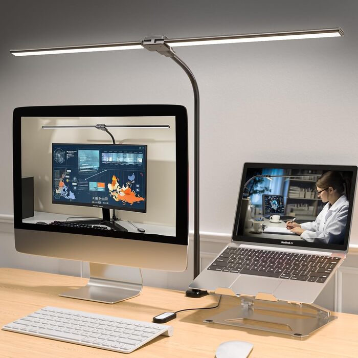 LED настільна лампа Rigors 60см з регулюванням яскравості, 900LM, захист очей, 5 кольорів, 10 рівнів яскравості, гнушкий 360° «лебединий» шийка, для офісу та дому