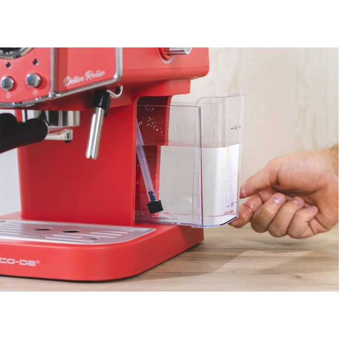 ECODE® Espresso Machine Delice Black, 20 Bar Pressure, Swivel Vaporizer - Machine with 1.5 L Tank, Milk Frother, Single/Double Dosing, Manometer with Temperature - Coffee Machine (Rosso)