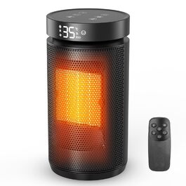 Електричний обігрівач PTC керамічний 2200W з пультом дистанційного керування, 4 режими, таймер 12H, термостат, ECO-режим, осциляція 70°, захист від перегріву та перекидання, для дому та офісу (чорний, 27см)