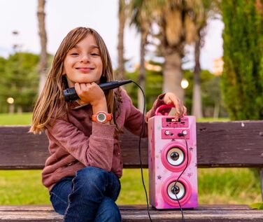 Караоке DYNASONIC з 2 мікрофонами, портативна караоке-машина, Bluetooth-колонки, USB та SD-картрідер, світлові ефекти, подарунок для дітей 5-13 років (Model 22 lights)