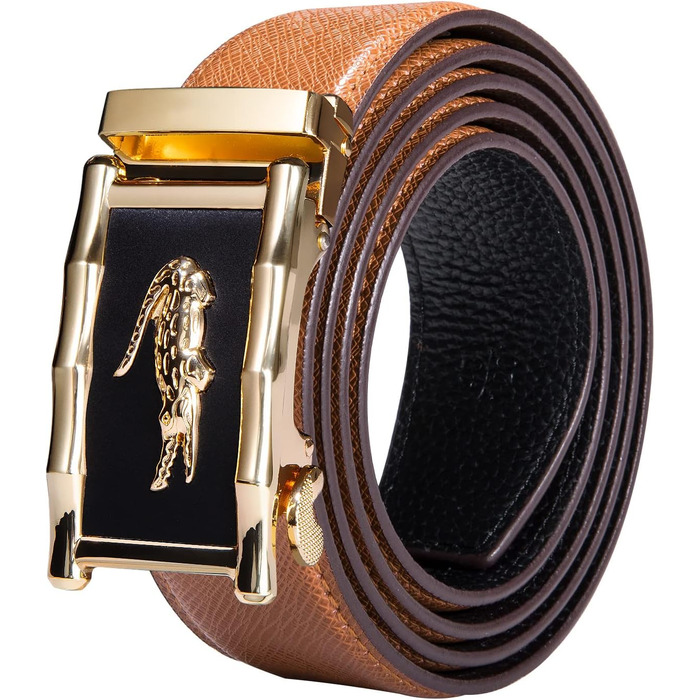 Чоловічий шкіряний ремінь Barry.Wang чорного кольору з автоматичною пряжкою (3 позиції), регульований бізнес-пояс, довжина 130 см, у подарунковій коробці