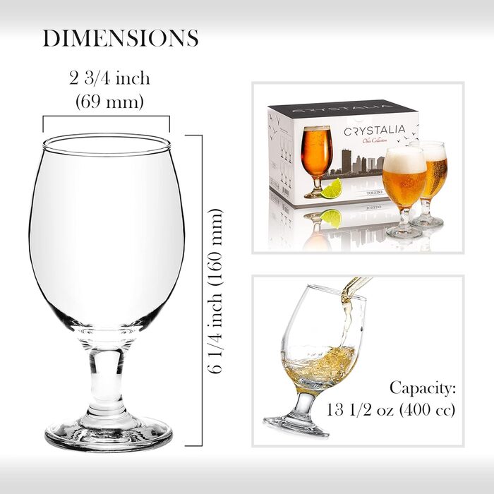 Volarium CRYSTALIA Luxus: Набір з 6 келихів для пива, 400 мл, без свинцю, келихи для крафтового пива, IPA, бельгійського стилю