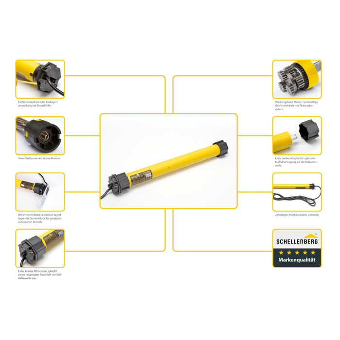 Schellenberg 20615 Roller Shutter Motor MAXI, 15 Nm, mechanical end-stop adjustment, tube motor for 60 mm shaft, up to 6.2 m² shutter area, set including wall bracket (40 Nm / max. 15 m², standard)
