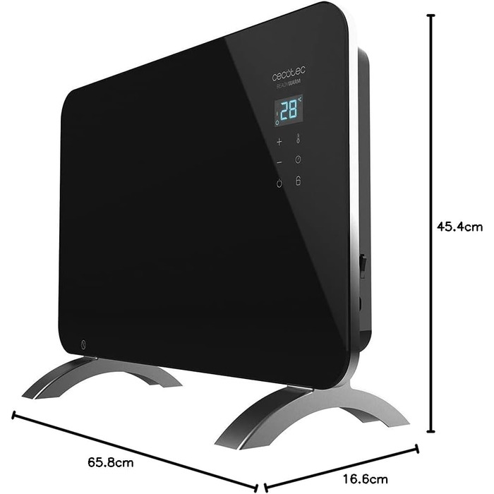 Конвектор Cecotec Ready Warm 6670 Crystal Connection з глянсовою панеллю, 1000W, WiFi, термостат, таймер, підставка, для ванної кімнати (IP24), безшумний, чорний