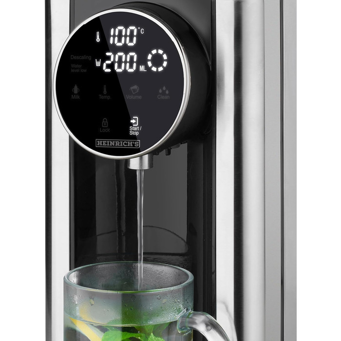 Heinrich's hot water dispenser: hot water at the touch of a button between 40°-100°C, water volume selectable from 100ml-400ml, suitable for baby food, incl. cleaning function + filter, touch display, 2.7