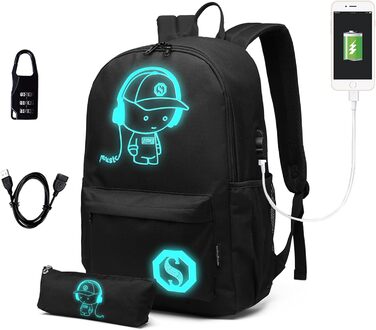 Шкільний рюкзак KONO для підлітків, чорний, світловідбиваючий, легкий, водонепроникний (30x17x48 см)