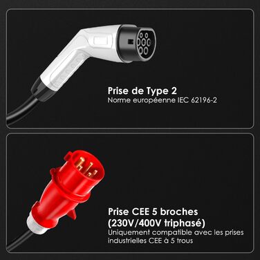 Мобільна зарядка для електромобіля 7 кВт, кабель CEE 32A, Type 2, 5м, 8-32A, з цифровим дисплеєм