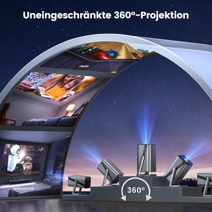 Проектор Mini Beamer 4K Smart з автофокусом та корекцією трапецеїдальних спотворень, WiFi6, Bluetooth, Dolby Audio, 600ANSI, 1080P, для дому та відпочинку на відкритому повітрі, сріблястий