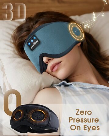 Маска для сну Musicozy з навушниками Bluetooth | 100% затемнення, для подорожей, преміум якість | Подарунок для чоловіків та жінок (Синій)