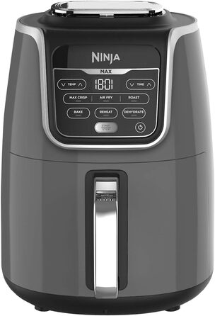 Фритюрниця Ninja AF160UK MAX, 5.2 л, 6-в-1, без олії, Air Fry, Max Crisp, для смаження, випікання, розігріву, дегідратації, сімейна, цифрова, приготування з заморожених продуктів, з антипригарним покриттям