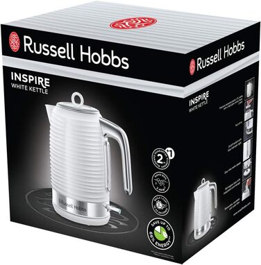 Електричний чайник Russell Hobbs Inspire Weiss 1.7л, 2400W, з фільтром від накипу, індикатором рівня води, знімним кришкою
