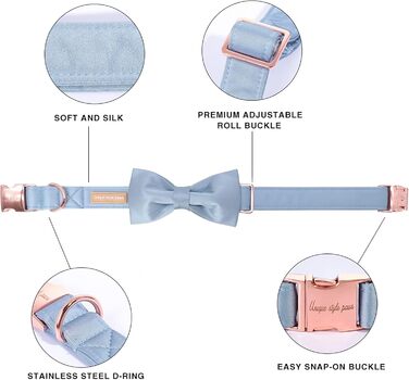 Елегантний ошийник для собак Unique Style Paws з синього шовку з бантиком, регульований, для середніх собак, подарунок