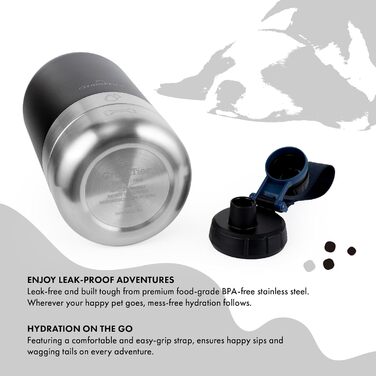 GrandTies Ізольована портативна пляшка для води для собак з двома знімними диспенсерами для мисок, витокозахисний контейнер для корму для собак, аксесуари для собак для прогулянок, походів, кемпінгу (950 мл, Пудровий зелений) (Чорний Midnight, Великий 64o