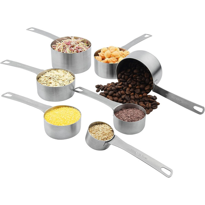 Measuring Cup and Spoon Set - 18 Piece, 18/8 (304) Stainless Steel, Robust Material - 7 Measuring Cups, 8 Measuring Spoons, 1 Leveler, 2 Rings
