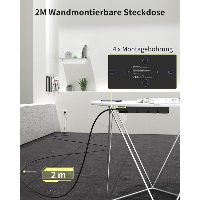Многорозетка на 18 розеток з USB (4 USB-A, 2 USB-C), мережевий фільтр, 3680W, 2100J, 2 м кабель, для офісу та дому