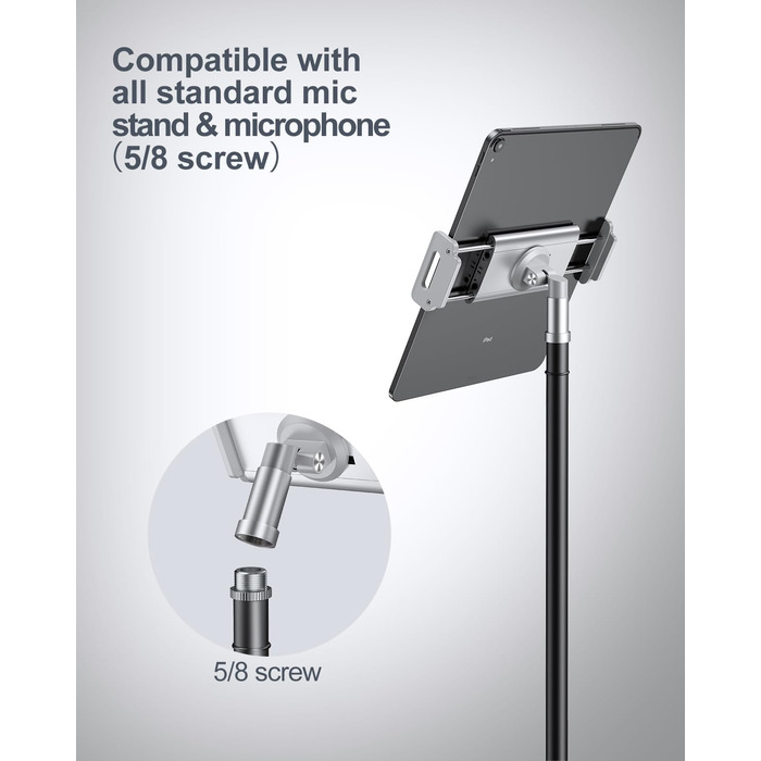 Тримач для iPad з мікрофоном Elitehood: регульований, 360° обертання, сумісний з iPad Pro, Air, Mini та іншими пристроями (4-12.9