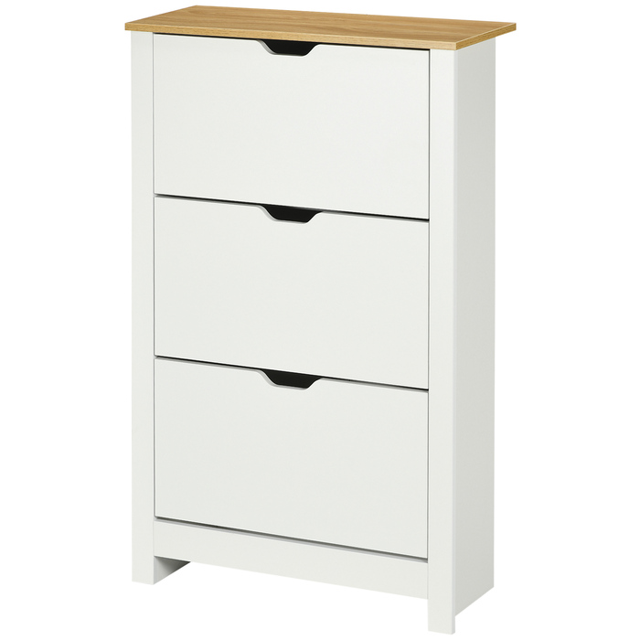 HOMCOM Shoe Cabinet Shoe Kickers Shoe Shelf 3 Flaps for 18 Pairs of Shoes Space-Saving in White and Natural 72 x 26 x 112 cm for Entrance Hall & Entryway