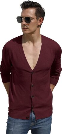 Чоловічий кардиган Hisir з V-подібним вирізом, легкий, елегантний, зимовий, класичний, з ґудзиками (бордовий, M)