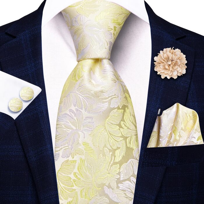 Краватка чоловіча Hi-Tie класична з краватковою галстуком та нагрудною хустиною (бежевий, слонова кістка)