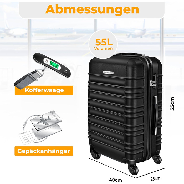 Чемодан KESSER® середній з жорсткою обшивкою | Вага для чемоданів + бірка для багажу | Чемодан-роликовий, з кодовим замком, 4 колеса, ABS, телескопічна ручка (66x45x28см / 84л)