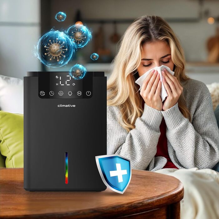 Електричний осушувач повітря Climative ION 12L/24h з Wi-Fi та очищувачем повітря для дому, квартири, ванної кімнати. Захист від вологи та плісняви до 20 м². Чорний Luxe 070