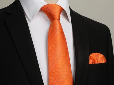 HISDERN Комплект краватки та нагрудного хустинки в смужку (Помаранчевий) для чоловіків