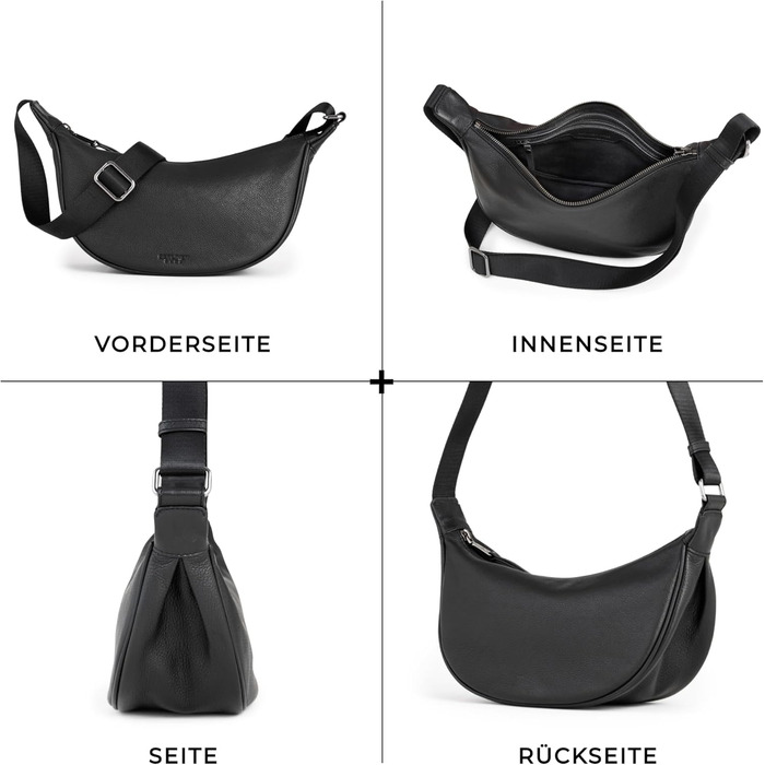 Сумка через плече Berliner Bags Luna, шкіряна напівмісяць, чорна. Жіноча сумка-багет