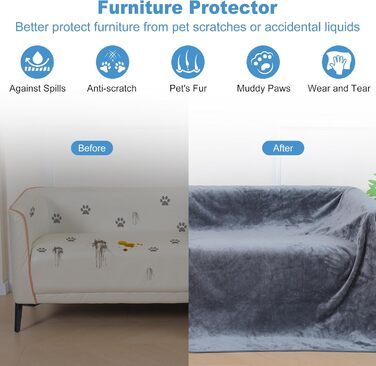 Водонепроникний плед для собак 100x120 см, миючий, з фланцевої тканини, для диванів та ліжок, з неслизьким покриттям, теплий, м'який, захист від протікань, захист меблів для собак та котів (M 100x120 см)