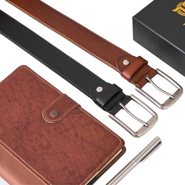 Чоловічий шкіряний ремінь: класичний джинсовий ремінь для чоловіків | З подарунковою коробкою | Ширина 38 мм | Колір: коричневий