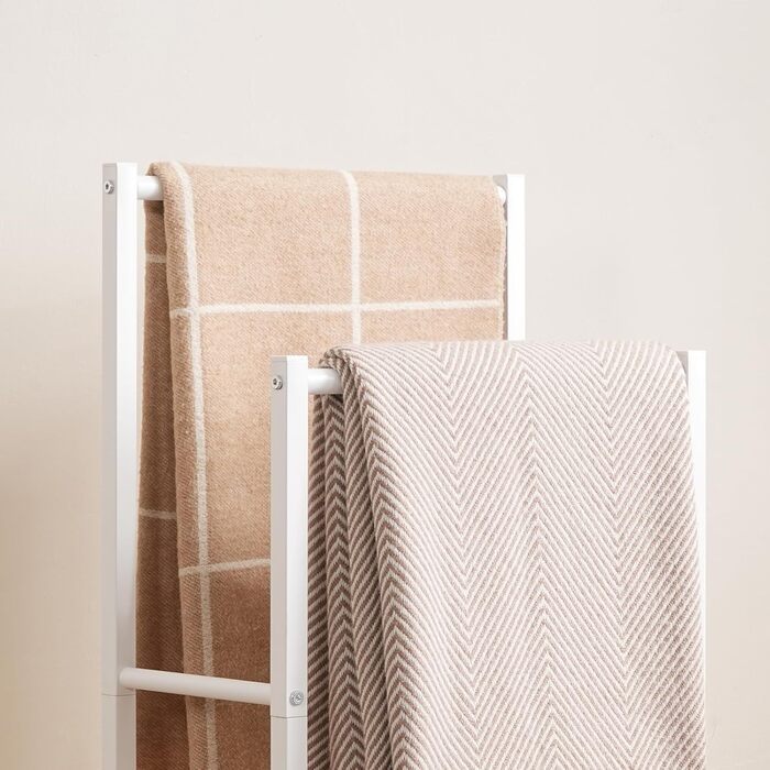 HOOBRO Тримач для рушників, стійка для рушників, мотузка для сушіння, 2 перекладини, для рушників, одягу, ковдр, газет, економія місця, стабільна, білий та натуральний колір